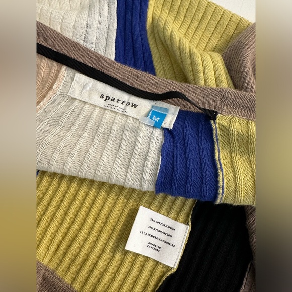 Anthro SPARROW Calculation Cardigan Wrap Sweater Ribbed Knit Color Block Black - Picture 9 of 12